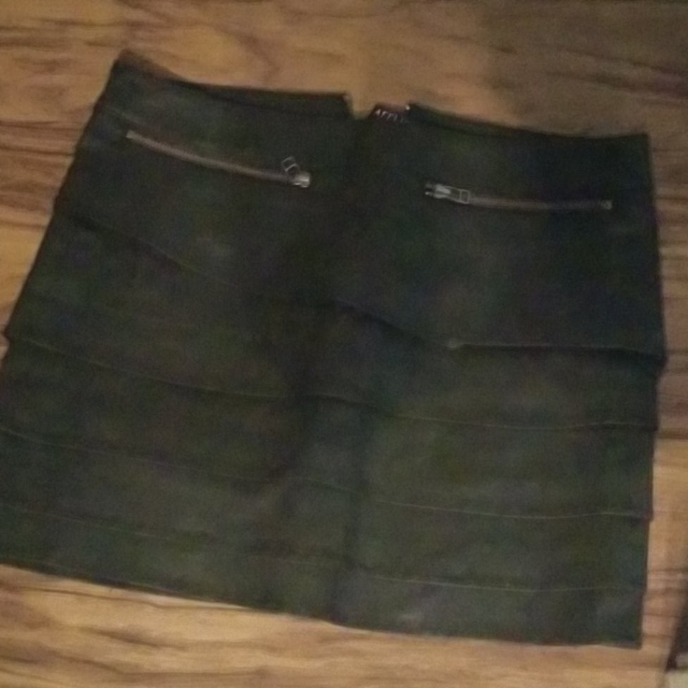 Layered leather mini skirt